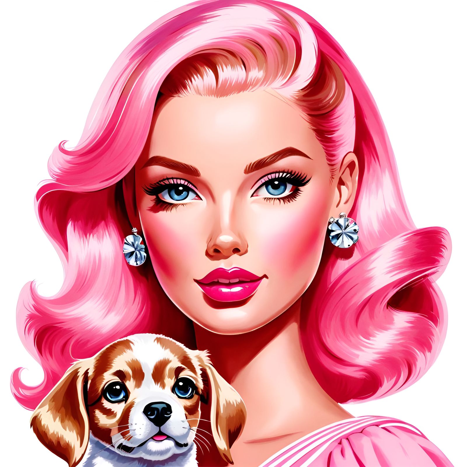 Hyperrealistic Barbie Doll Portrait in Watercolor Style