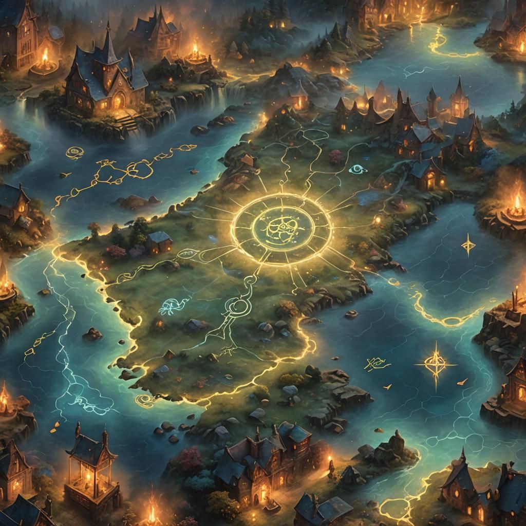 Magical Runes on Ethereal Fantasy Map Art