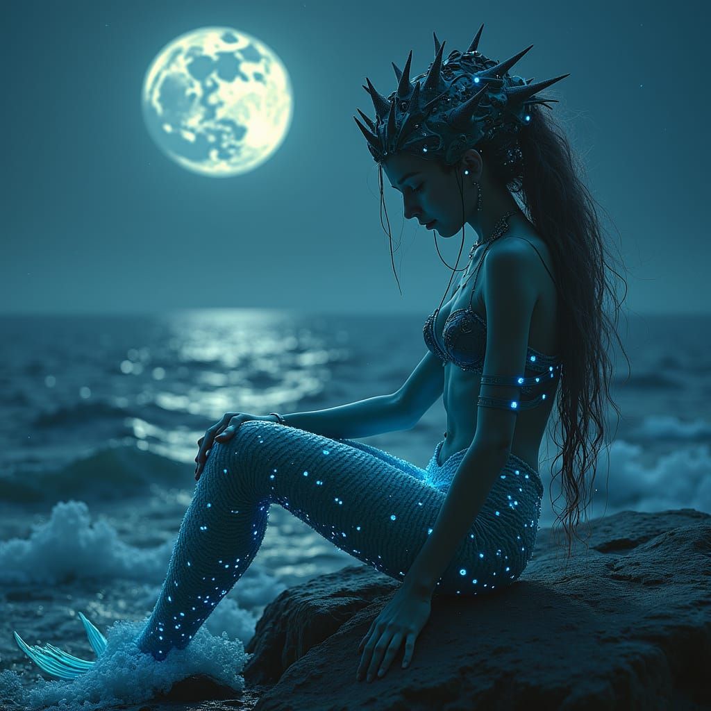 Cyber Mermaid Under Moonlight: A Futuristic Vision