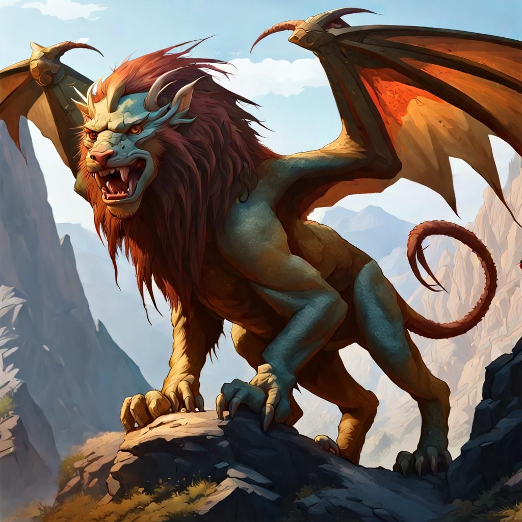 Manticore in Mountainous Terrain: Hyperrealistic Digital Art