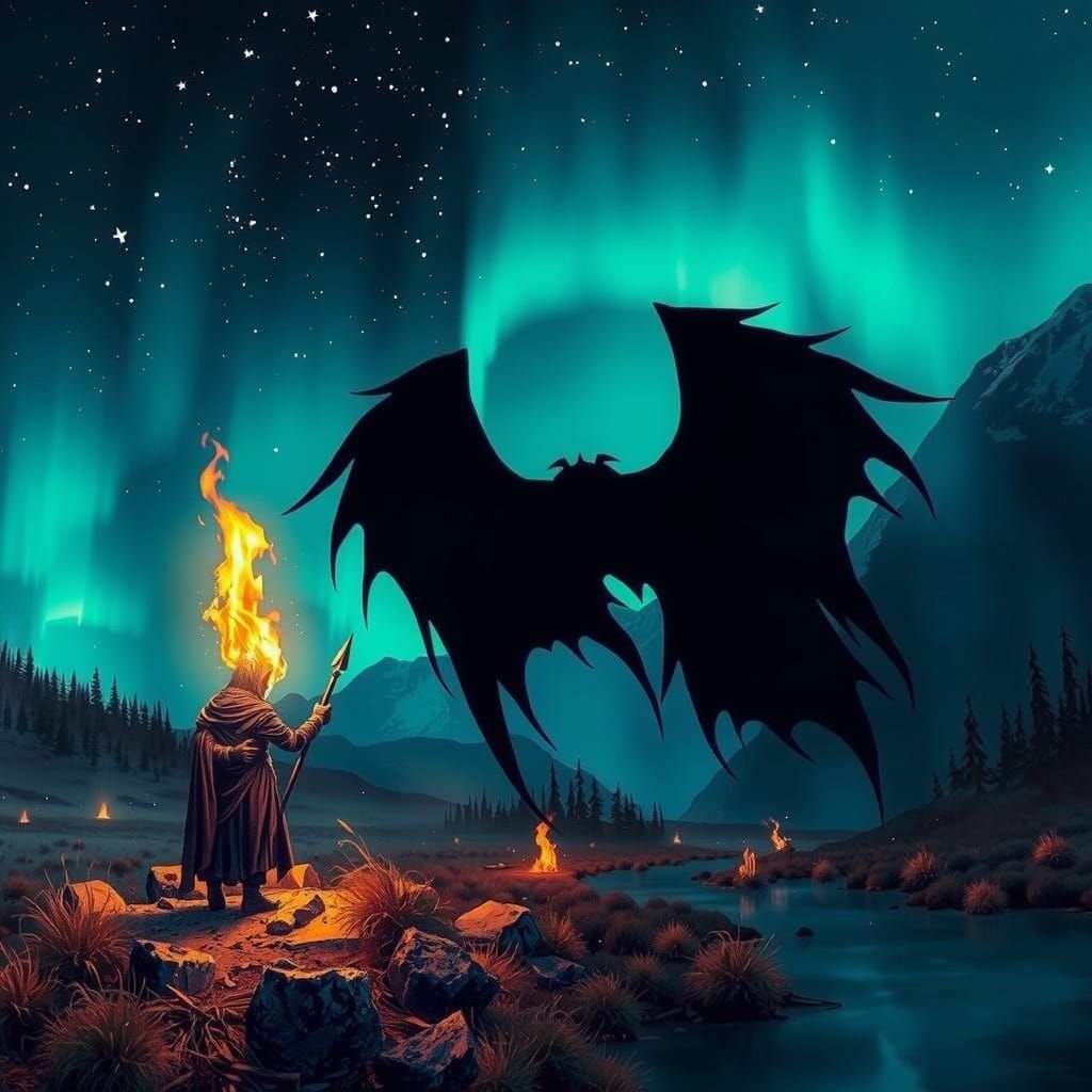 Dark Fantasy Figure in Fiery Apocalypse