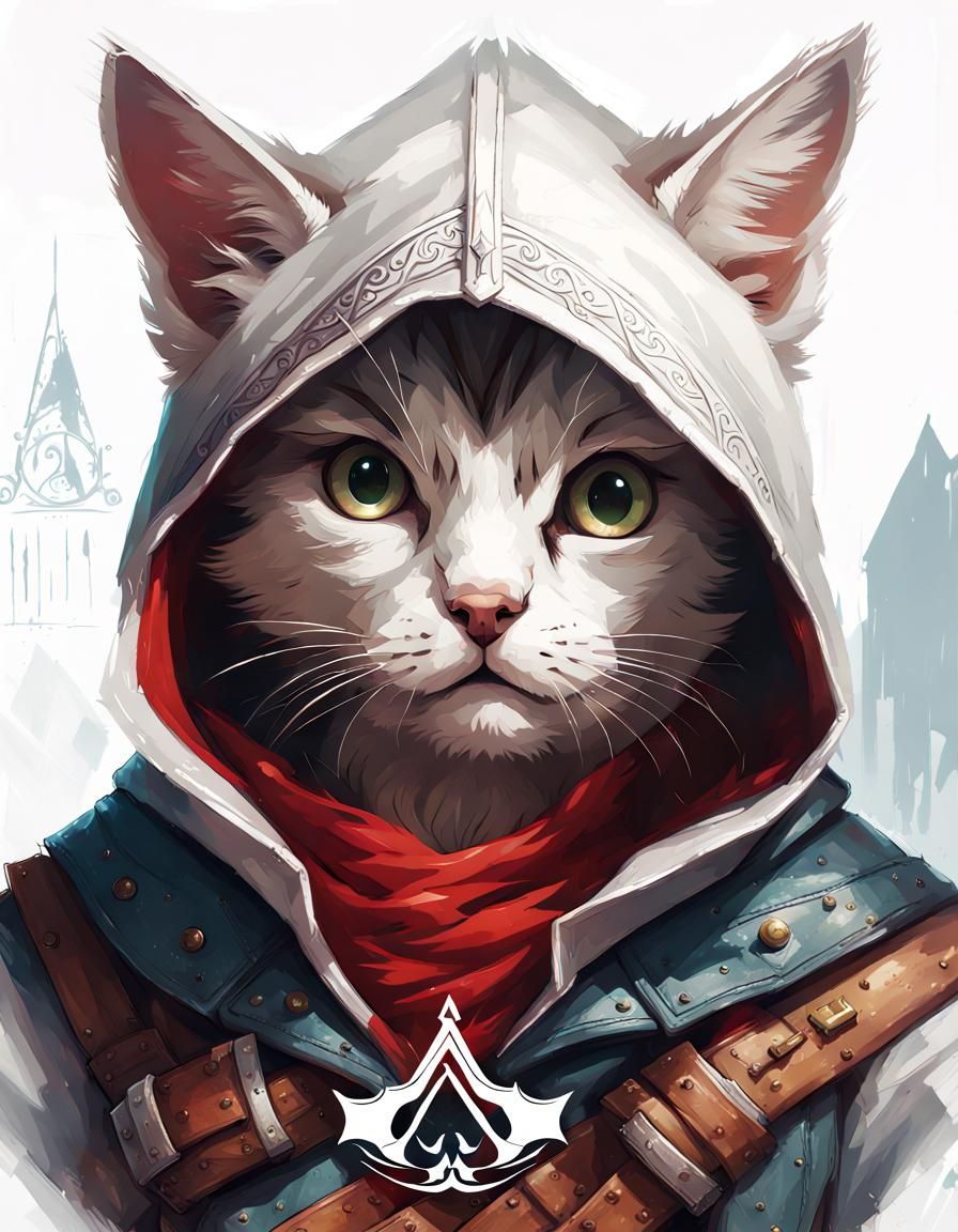 Cat Assassin in Abstract Digital Art Style