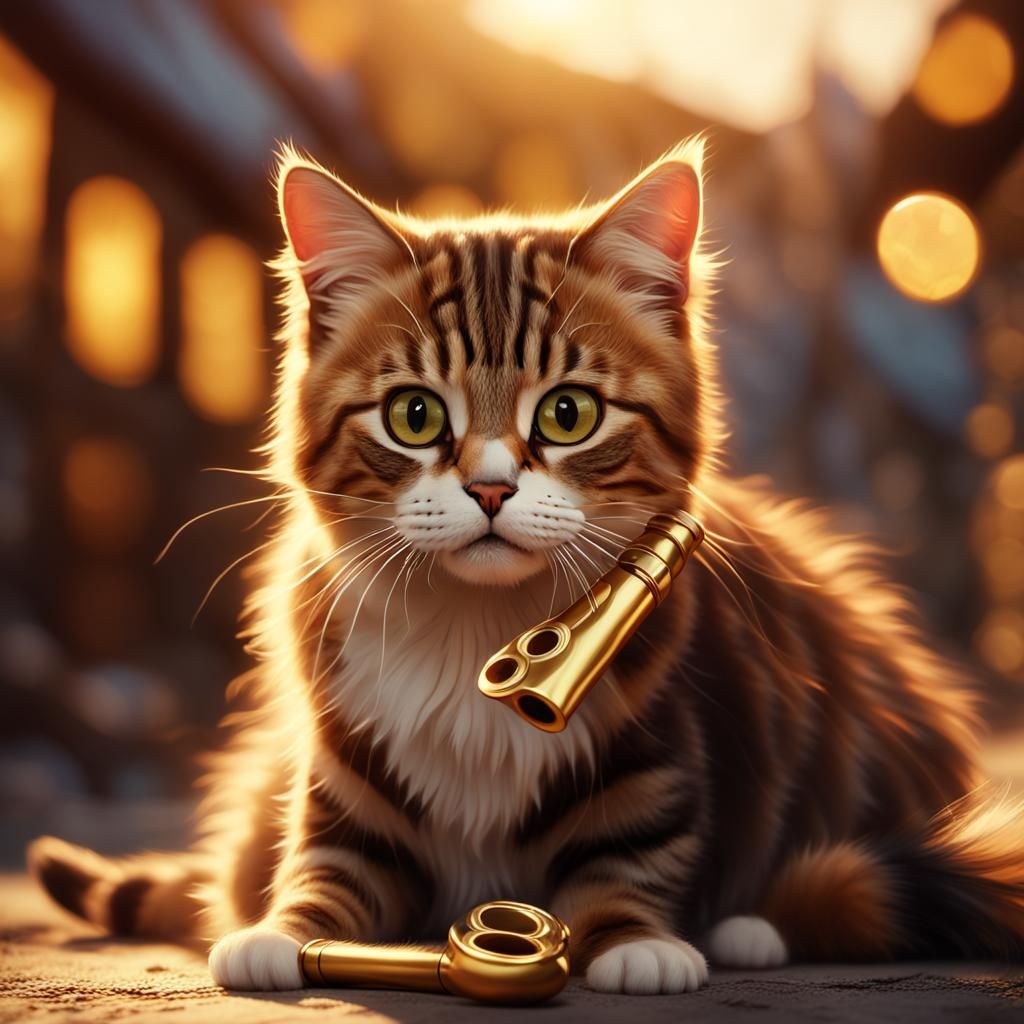 Cinematic Cat Plays Kazoo in Golden Light