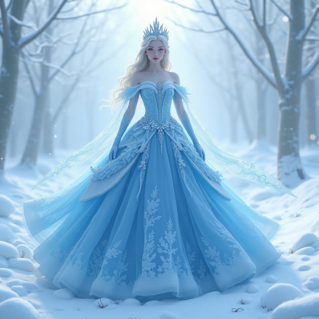 Surreal Ice Queen in Majestic Blue Gown