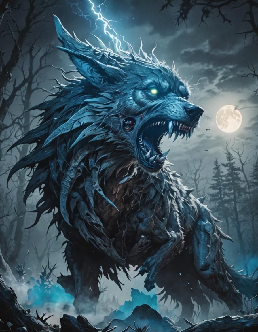 Undead Zombie Wolf Howling in Dark Fantasy Art