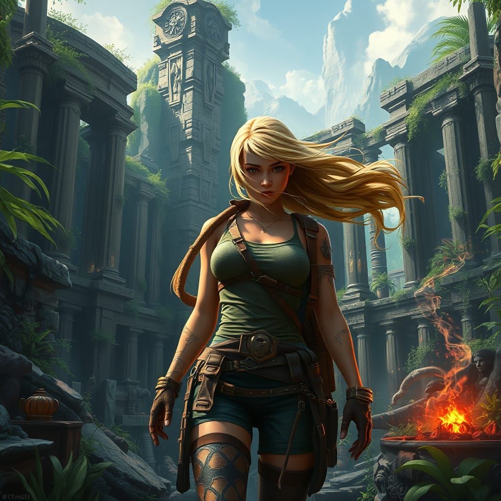 Lara Croft in Ancient Ruins: Fantasy Concept Art