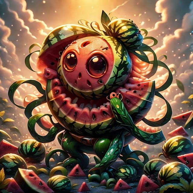 Affectionate Watermelon Monster in Tentacle Forest