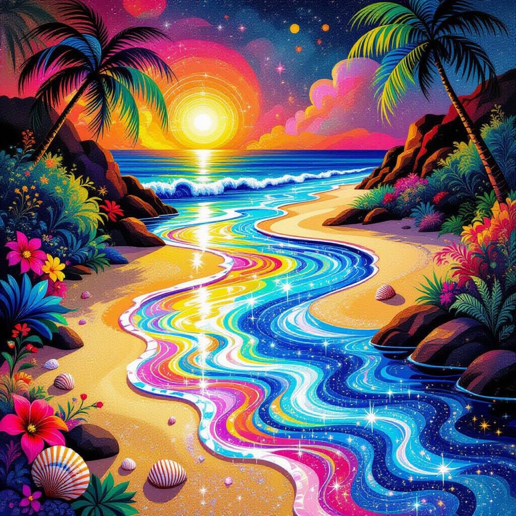 Psychedelic Abstract Beach Waves in Neon Colors
