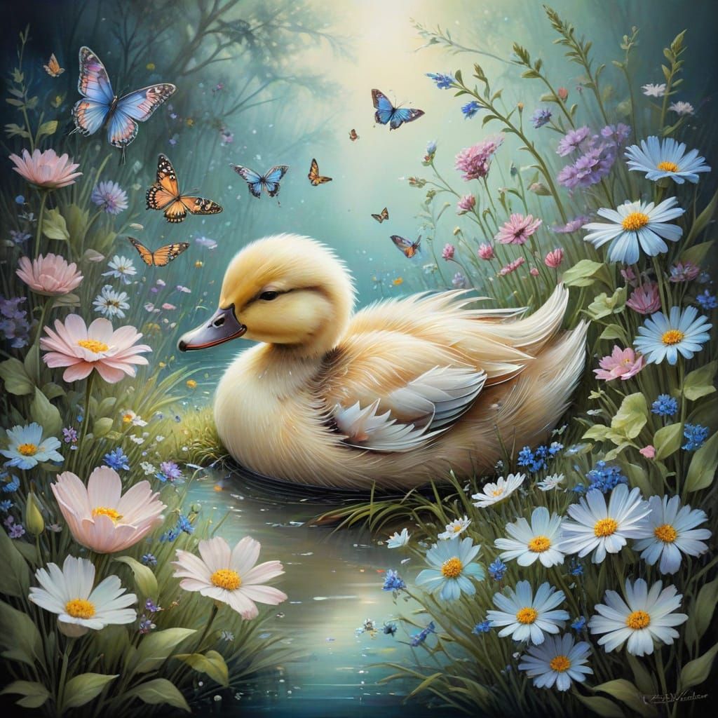 Dreamy Fairytale Landscape with Sleeping Duckling in Secret ...