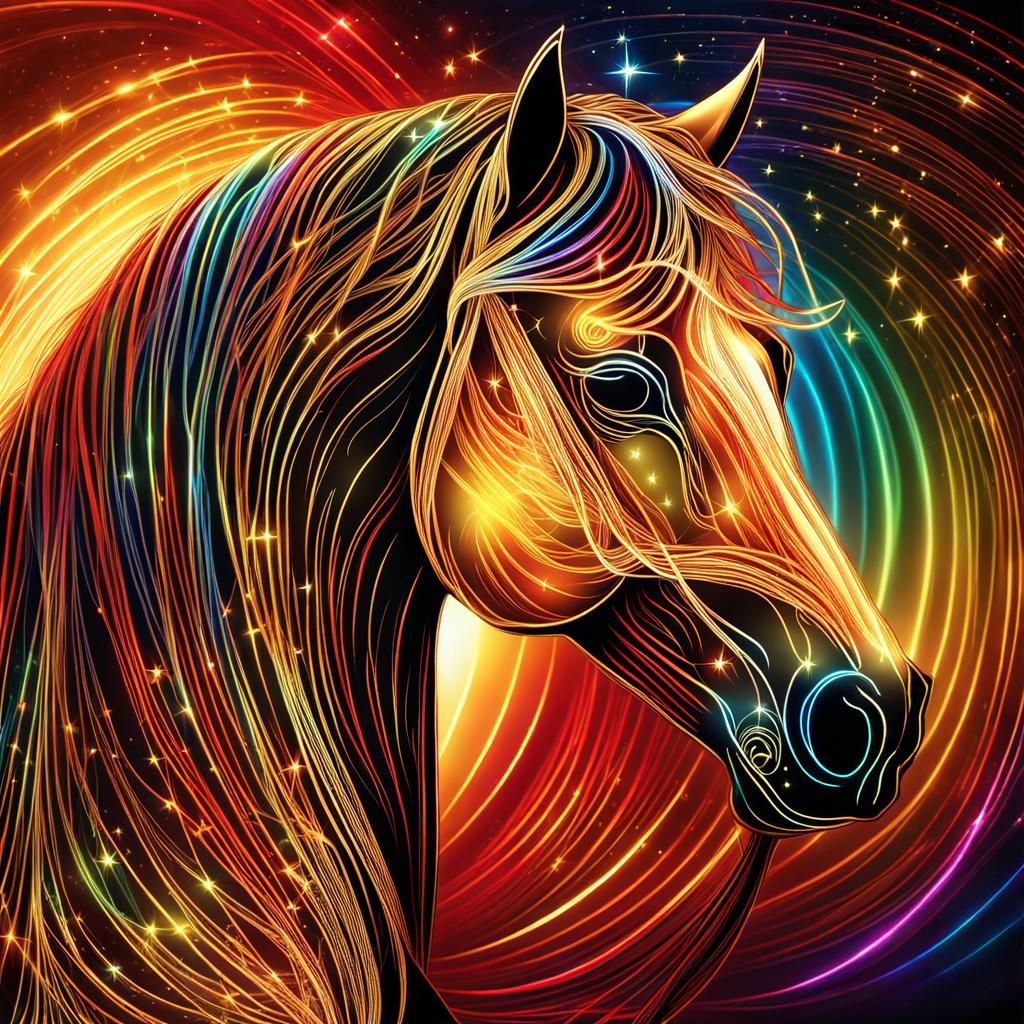 Glow Horse Contour Drawing in Digital Art Style