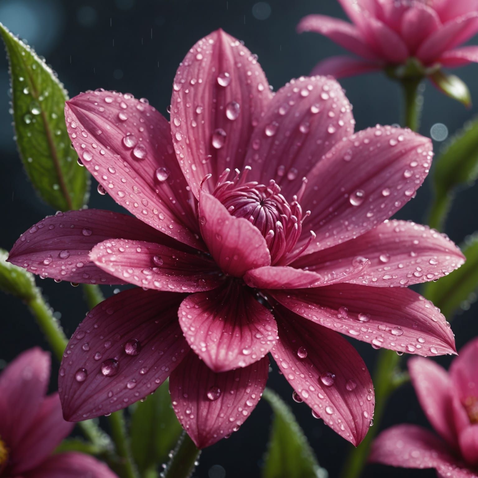 Pink Flower with Dew Drops, Detailed Matte Painting