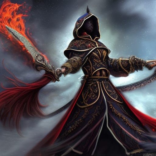 Battle Mage Wielding Fire in Fantasy Art Style