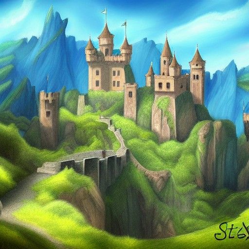 Fantasy Castle in Valley, Detailed Art