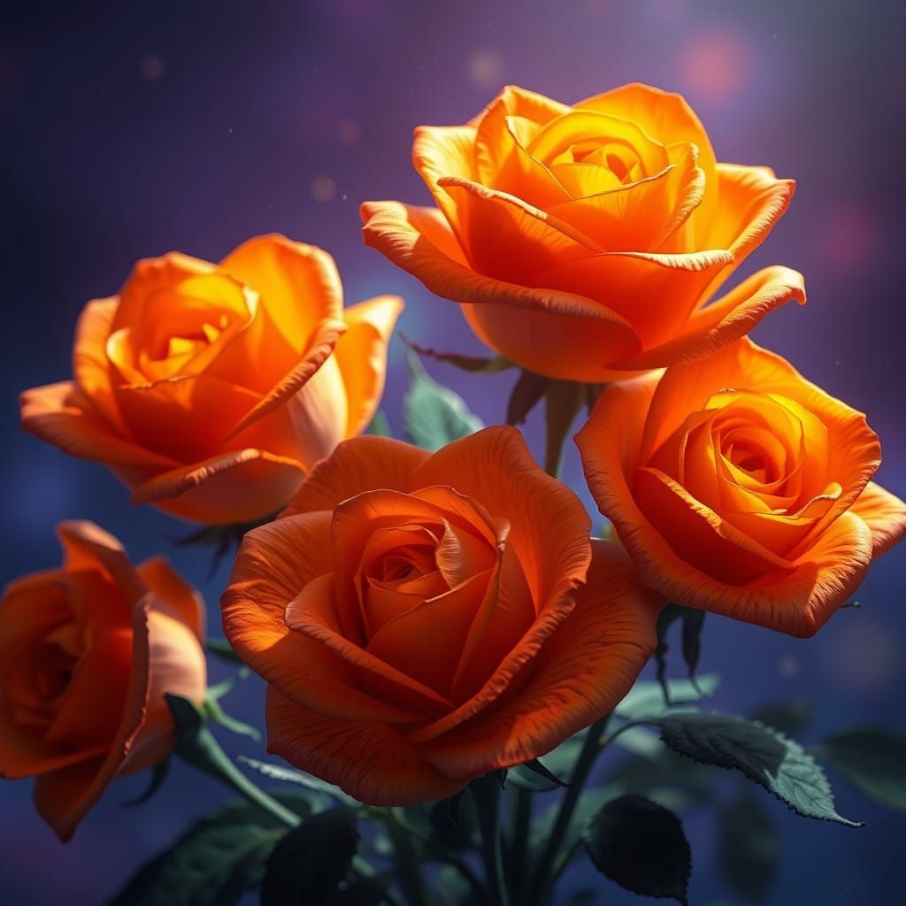 Glowing Orange Roses in Matte Painting Style
