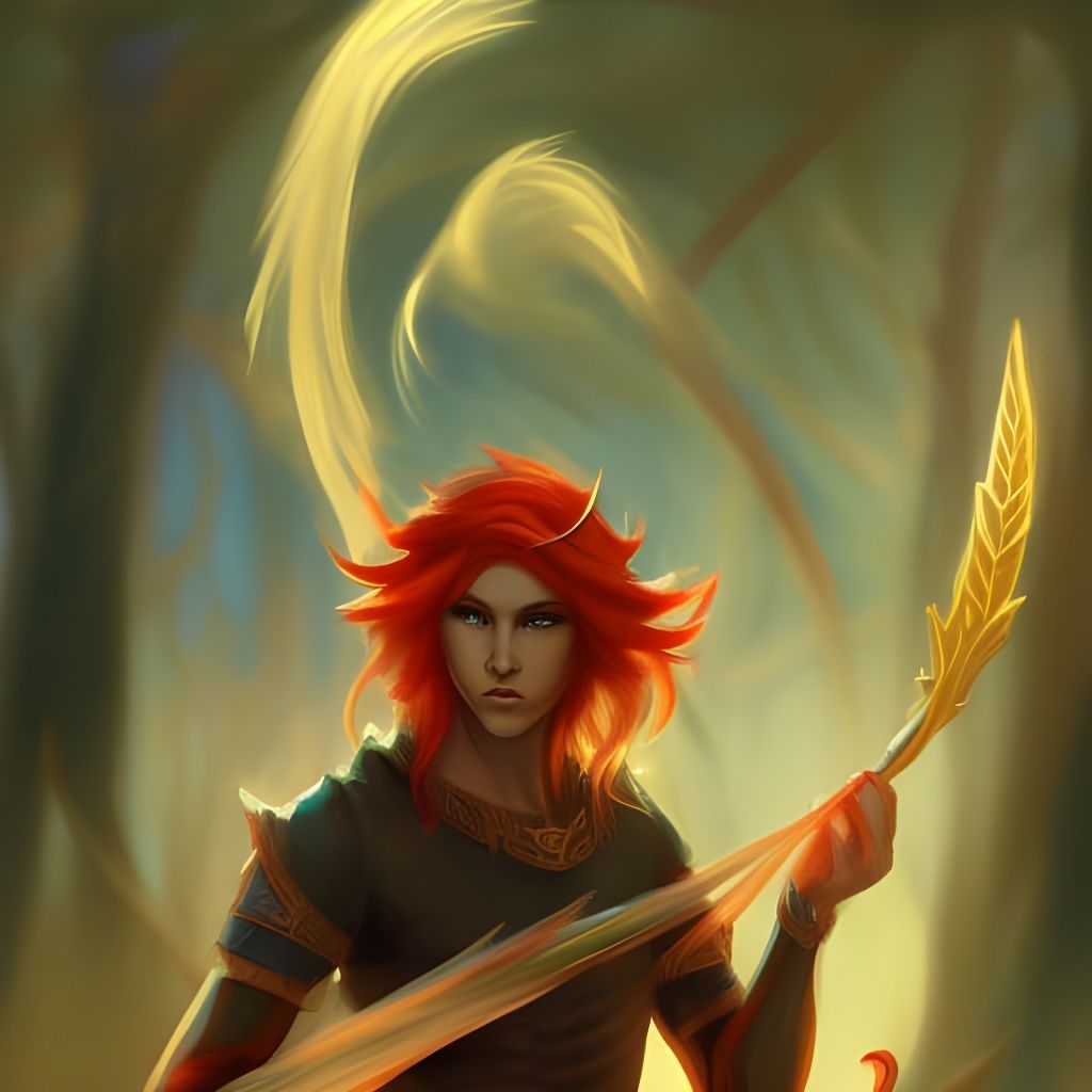 Red-Haired Elf Bard with Magic Lute