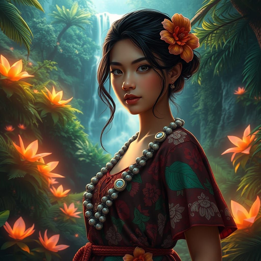 Hawaiian Teen in Mystical Forest, Fantasy Concept Art