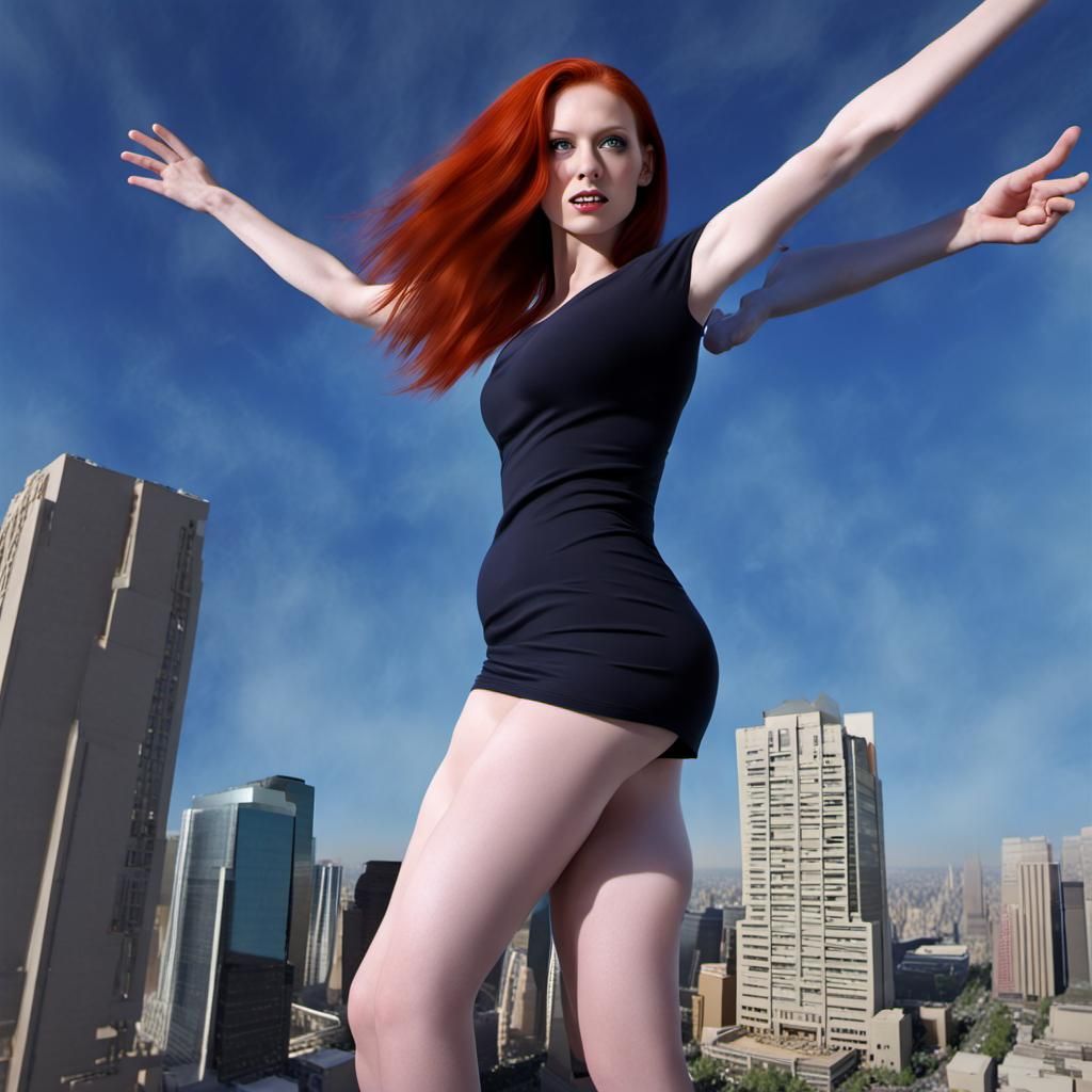 50 Foot Tall Giantess with Red Hair