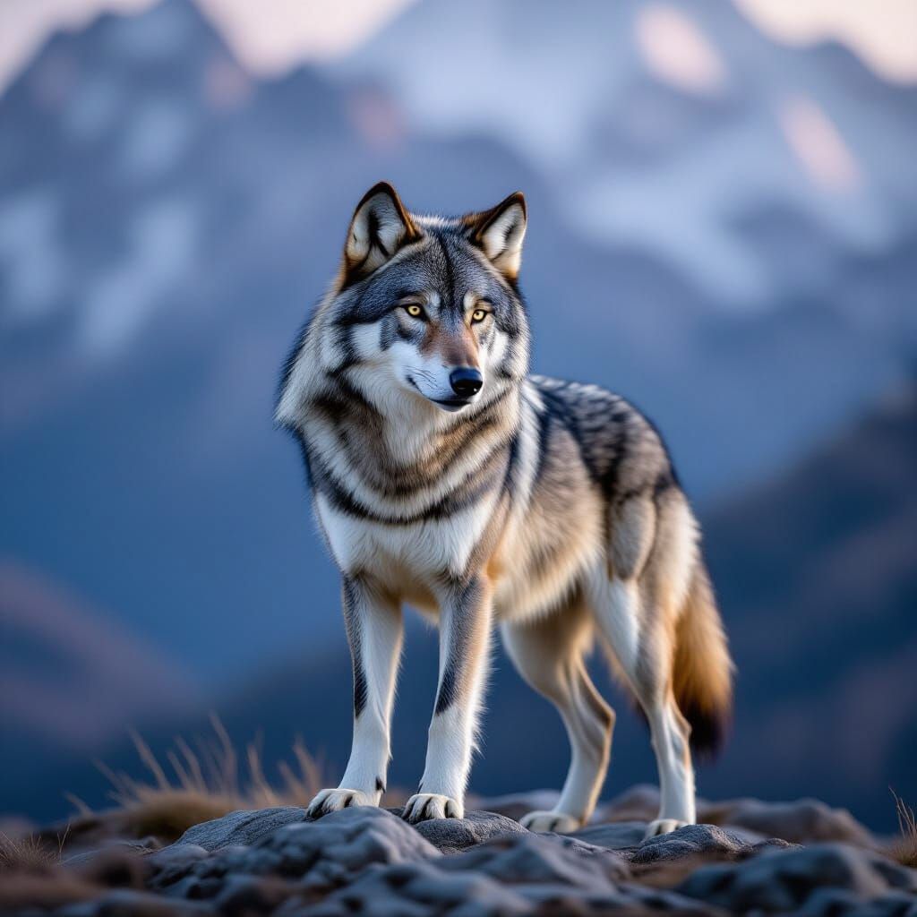Lone Wolf at Dawn on Mountain Peak