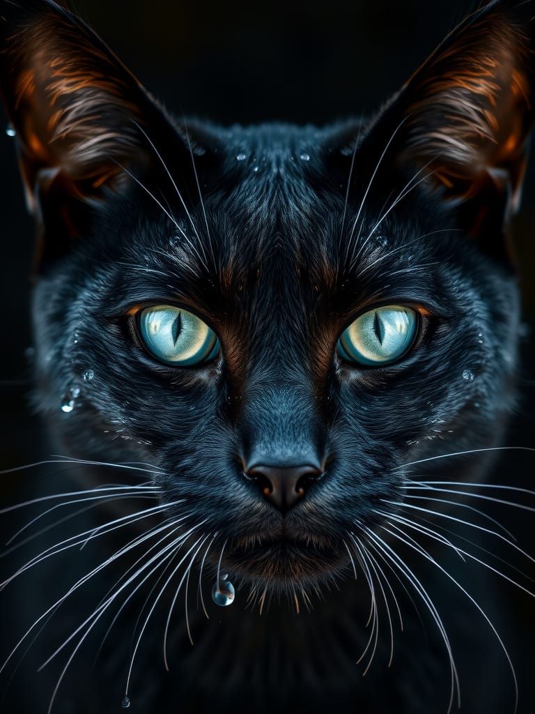 Hyperrealistic Portrait of Weathered Black Cat