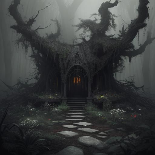 Battered Snake with Flower Crown in Dark Forest