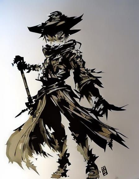 Cute Chibi Scarecrow in Detailed Ink Art Style