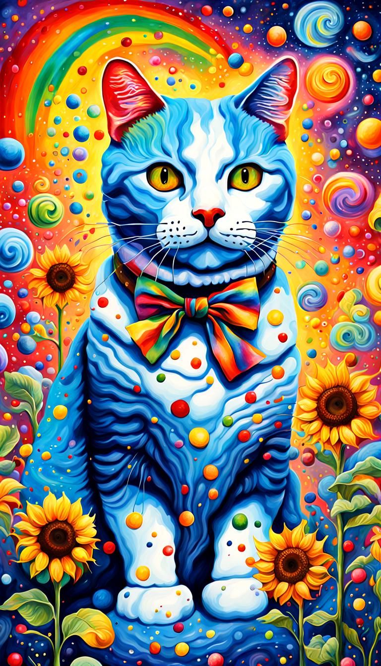 Surreal Candyland Snowman Cat in Vibrant Colors