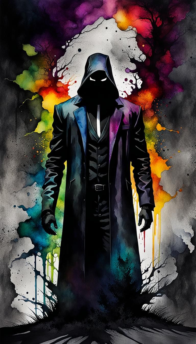 Shadow Man in Despair: Alcohol Ink and Watercolor Art