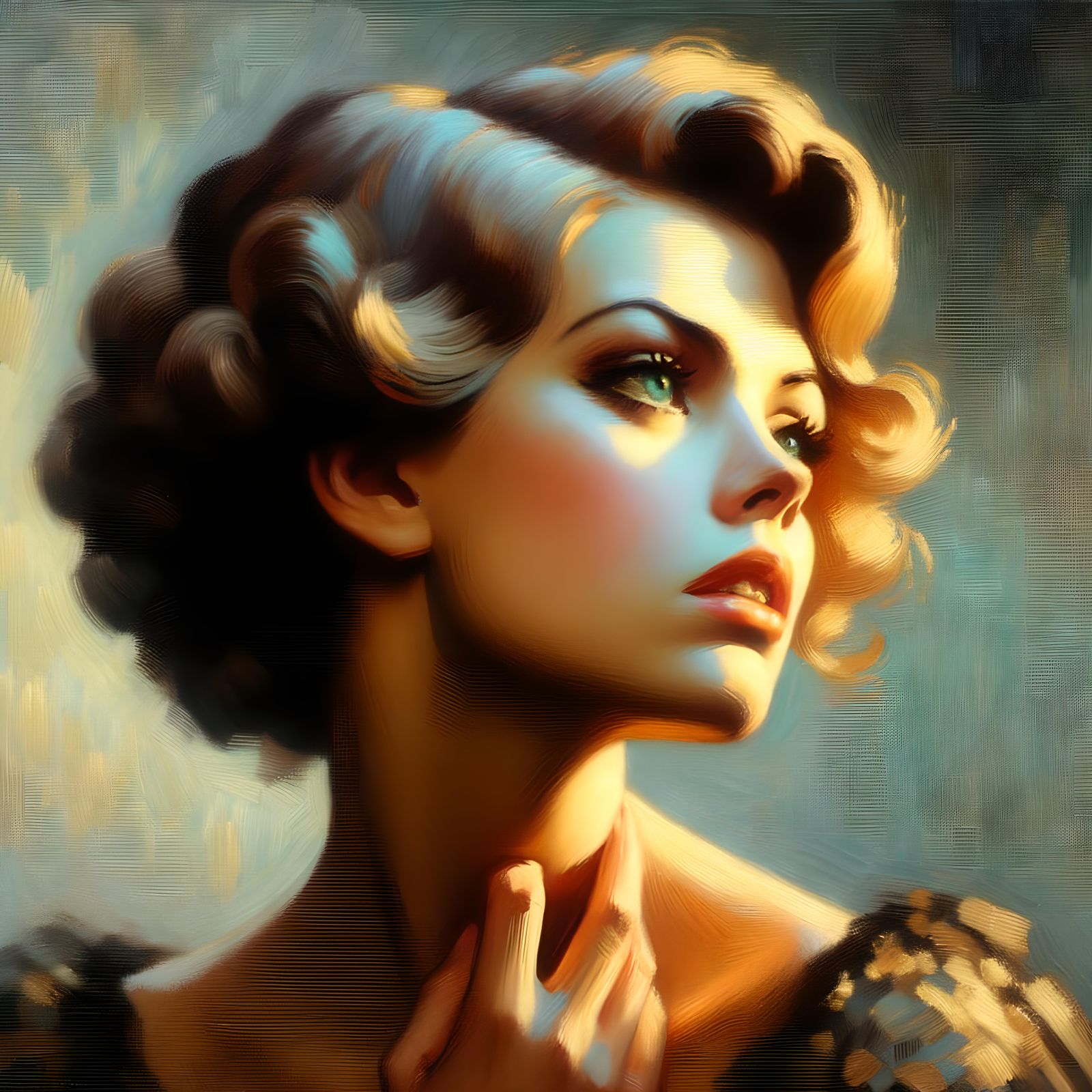 Expressive Woman in Vintage Oil Painting Style