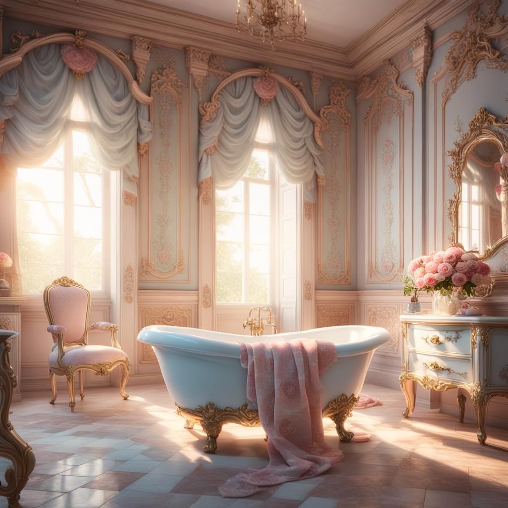 Romantic Rococo Boudoir with Roses in 3D