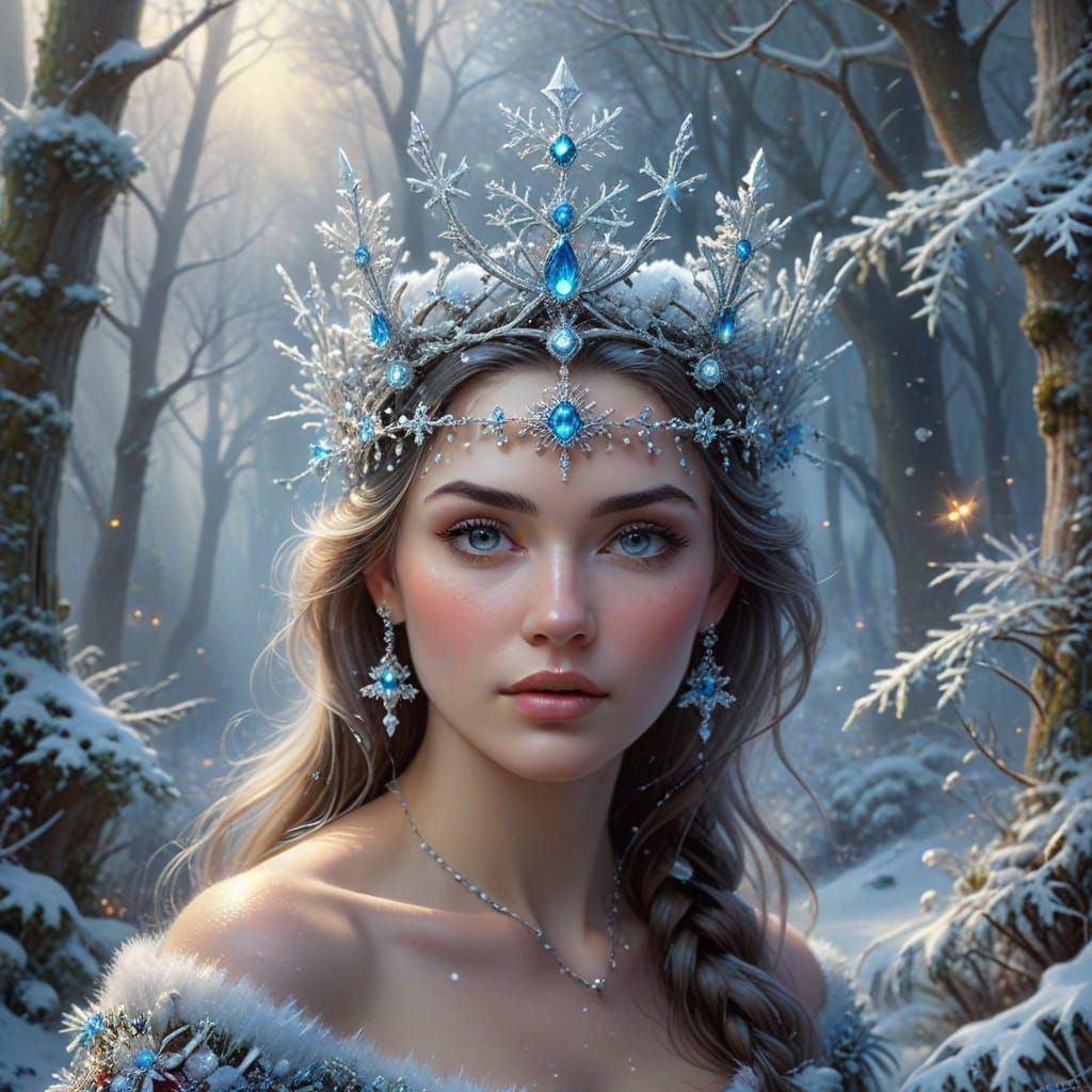 Ethereal Winter Crown for a Queen in Misty Forest