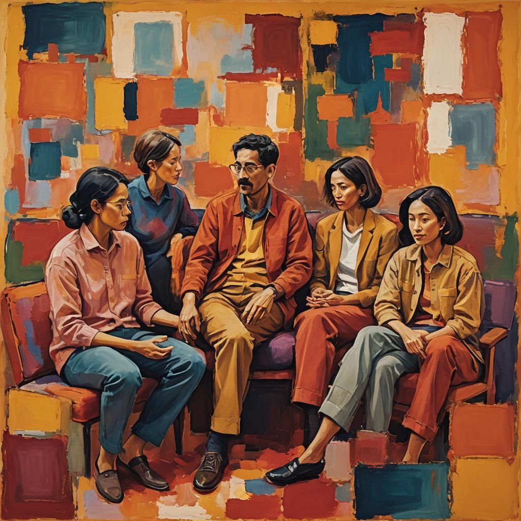 Warm Abstract Expressionism: A Cozy Gathering