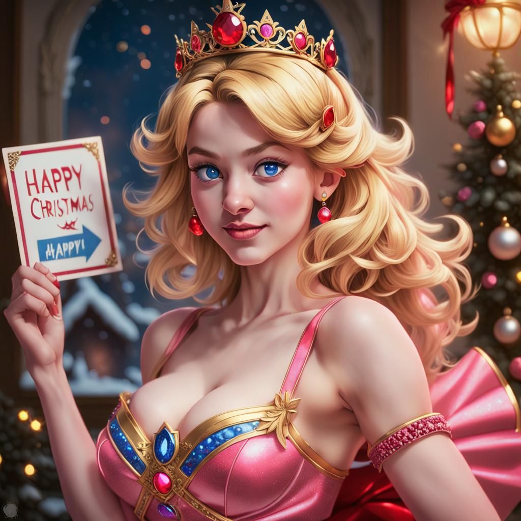 Princess Peach Christmas Eve Portrait in Art Nouveau Style