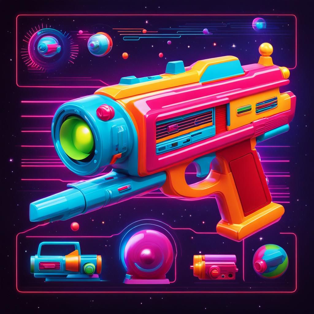 Retro Toy Space Blaster in Synthwave Neon