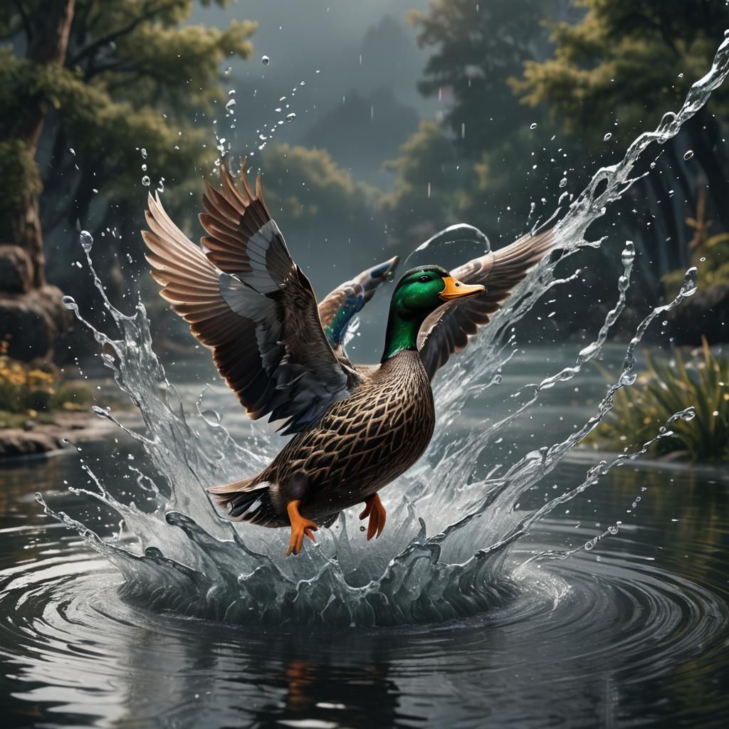 Duck in Grey Cap Spins: Detailed Digital Painting