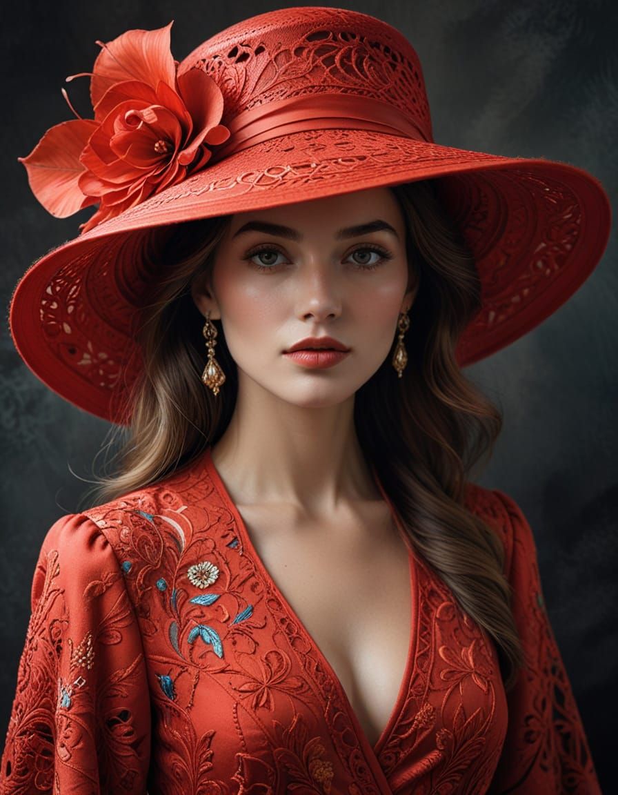 Elegant Woman in Red Hat Photography Portrait