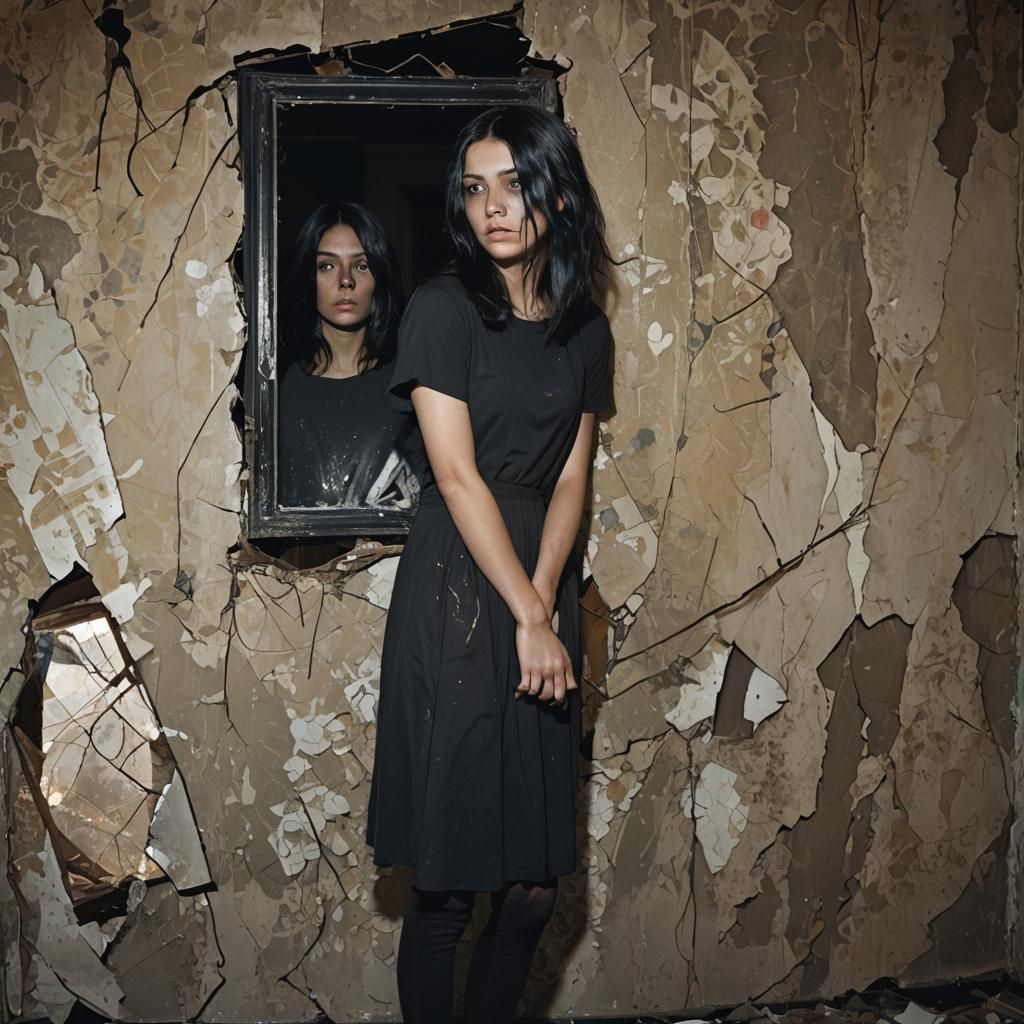 Eerie Surrealism Portrait in Abandoned House