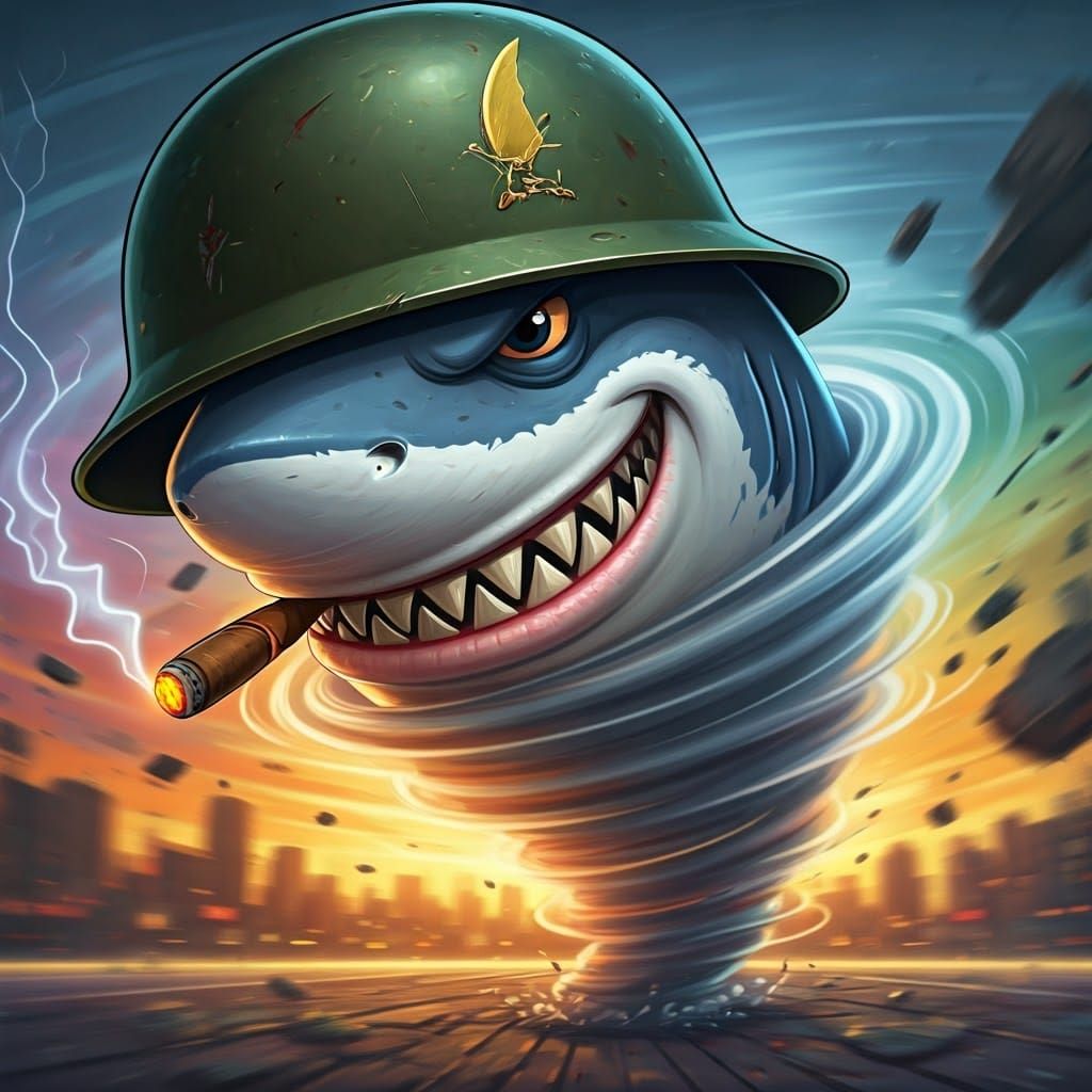 Cartoon Shark Tornado: A Whimsical Destruction