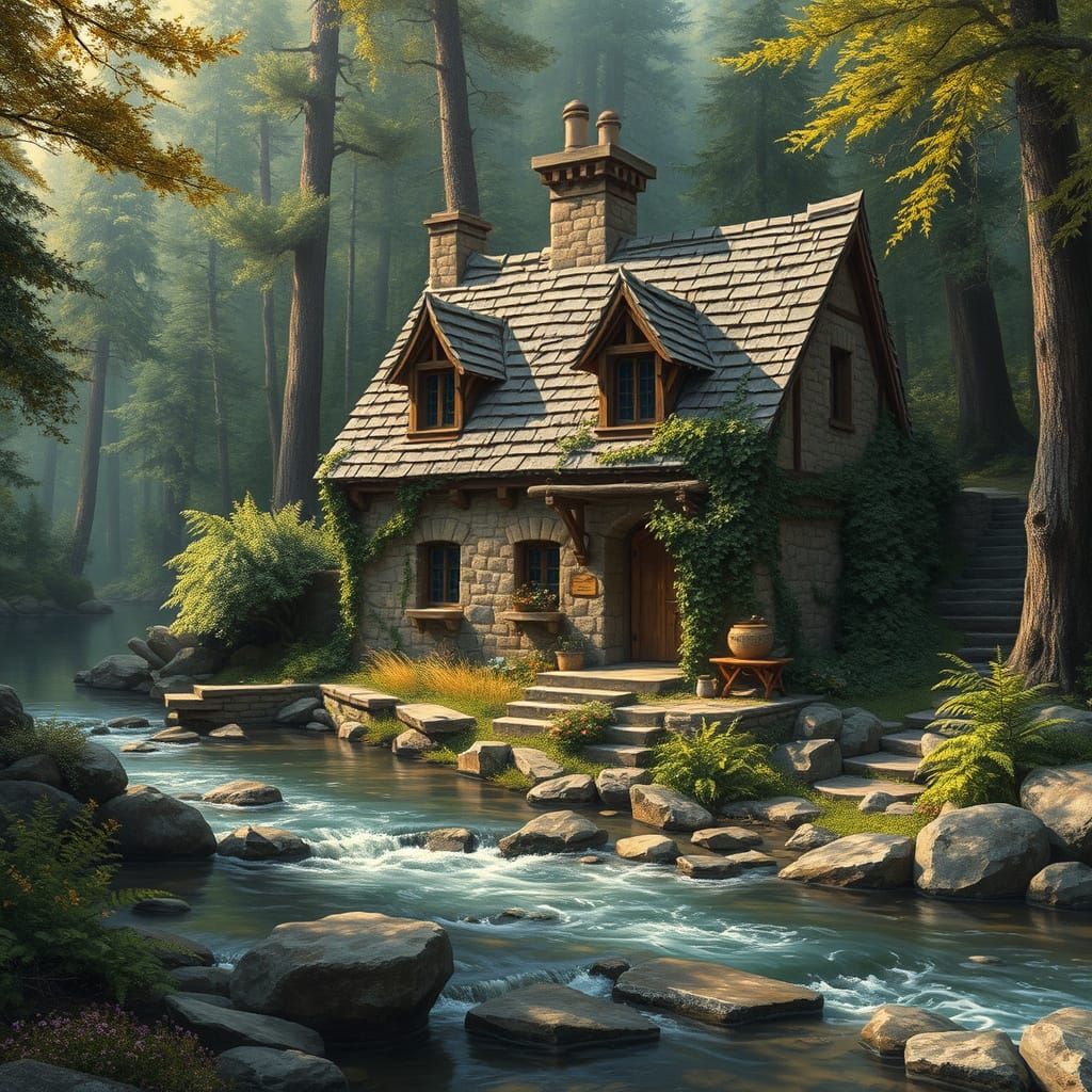 Rustic Cottage by Whispering Forest River