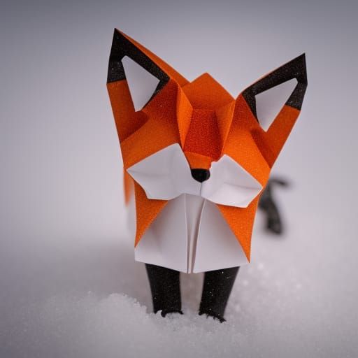 Origami Fox Papercraft in Snow