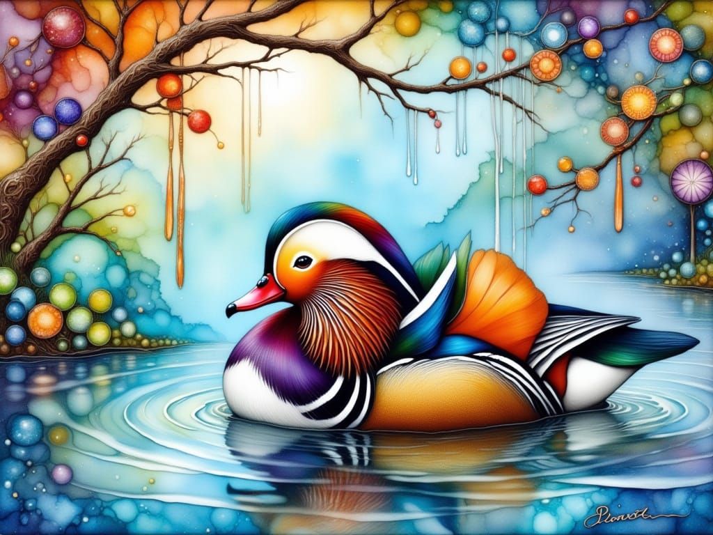 Majestic Mandarin Duck in Vibrant Watercolor Splendor
