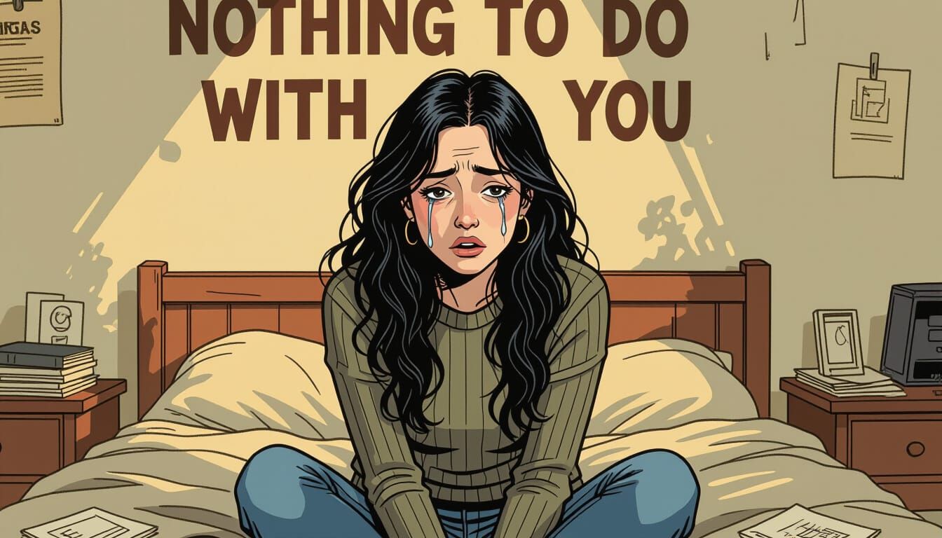 Sad Woman Crying in Messy Room, Comic Book Style