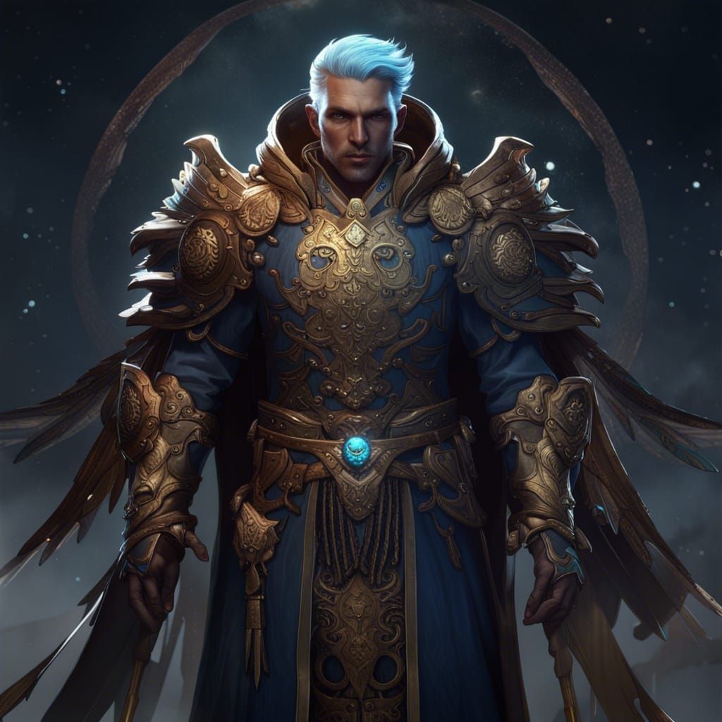 Aasimar Lunar Cleric Male in Detailed Fantasy Art