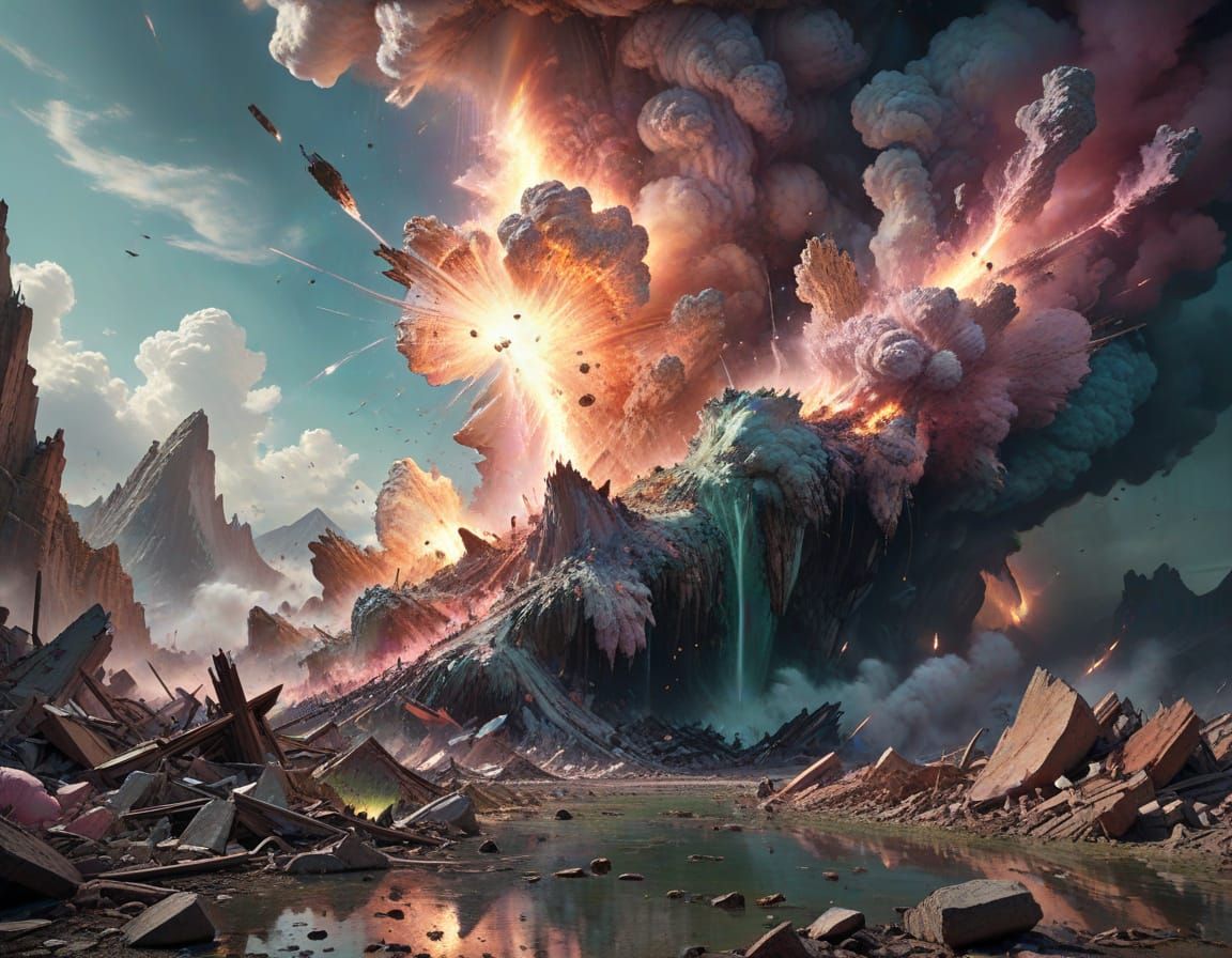 Cosmic Explosion: Destruction and Rebirth in Pastel Hues