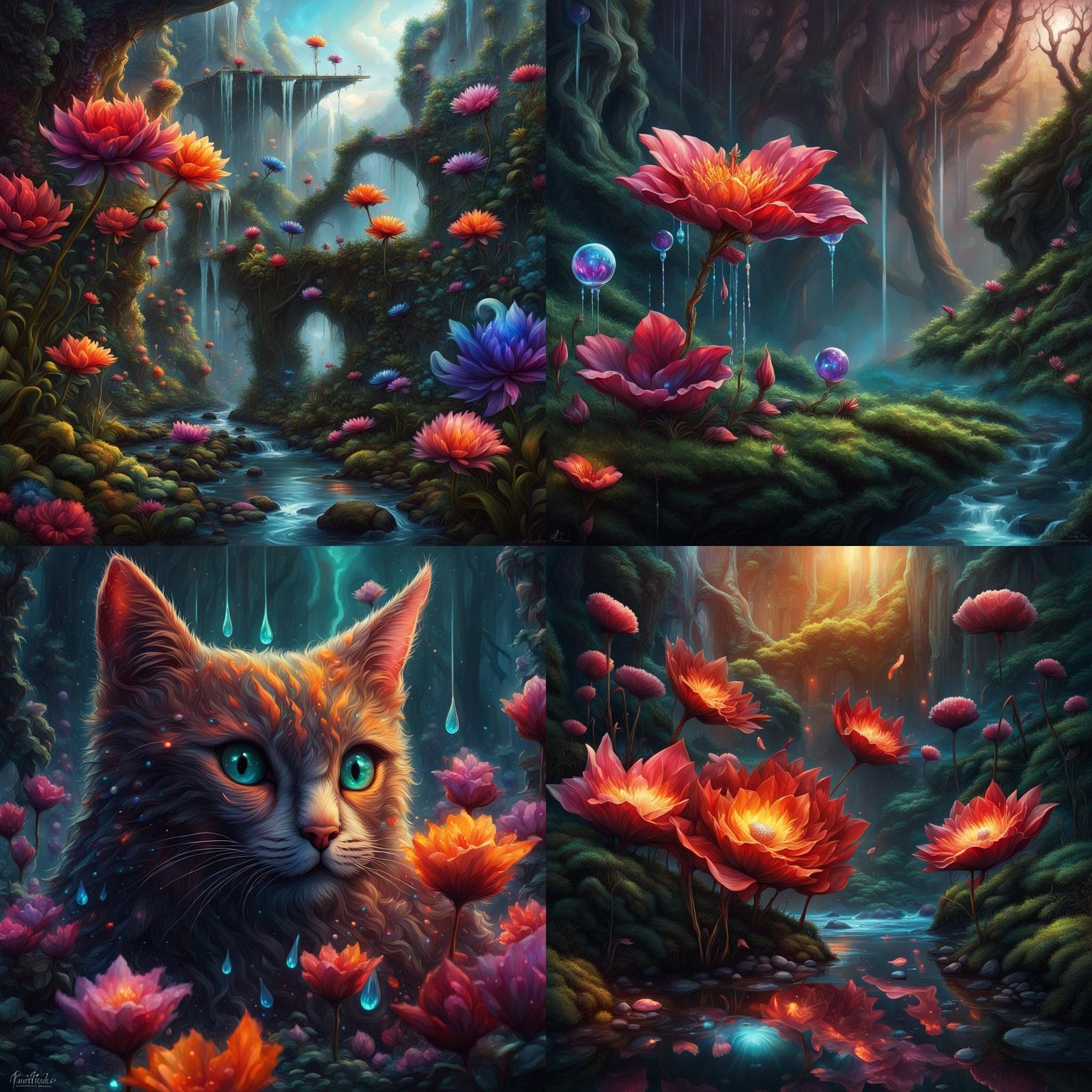 Cat Under Dewy Flower: Streamfunk Gemstone Effect