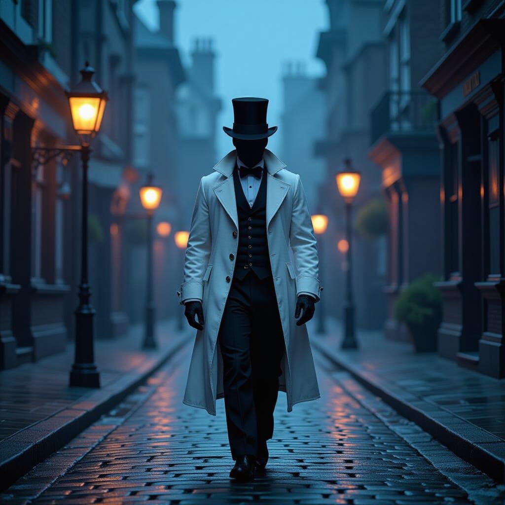 Victorian Street Scene with Figure in Gothic Realism