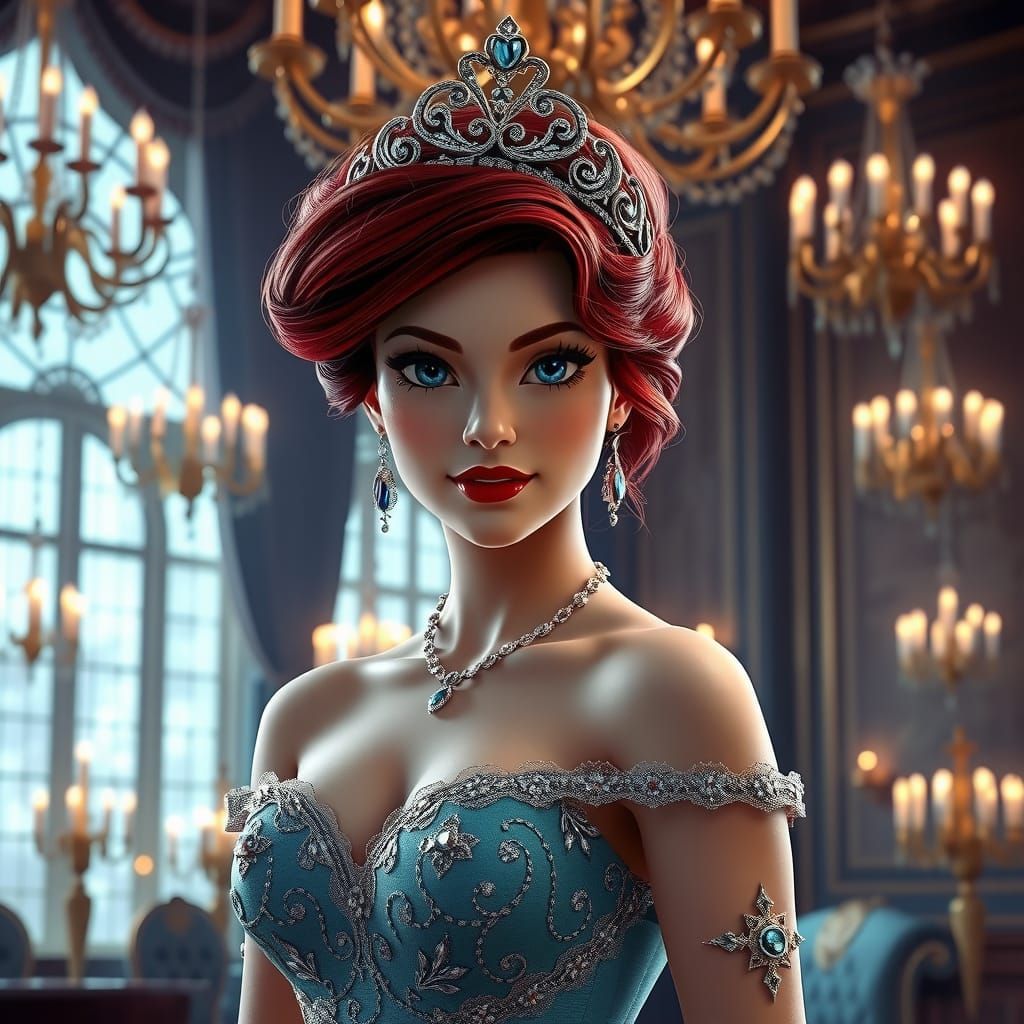 Elegant Princess in Lavender and Sea Green Ball Gown