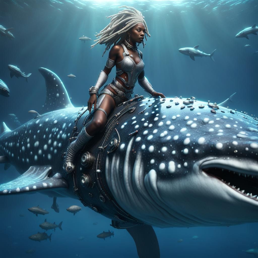 Nigerian Goddess Riding Whale Shark: Sci-Fi Art