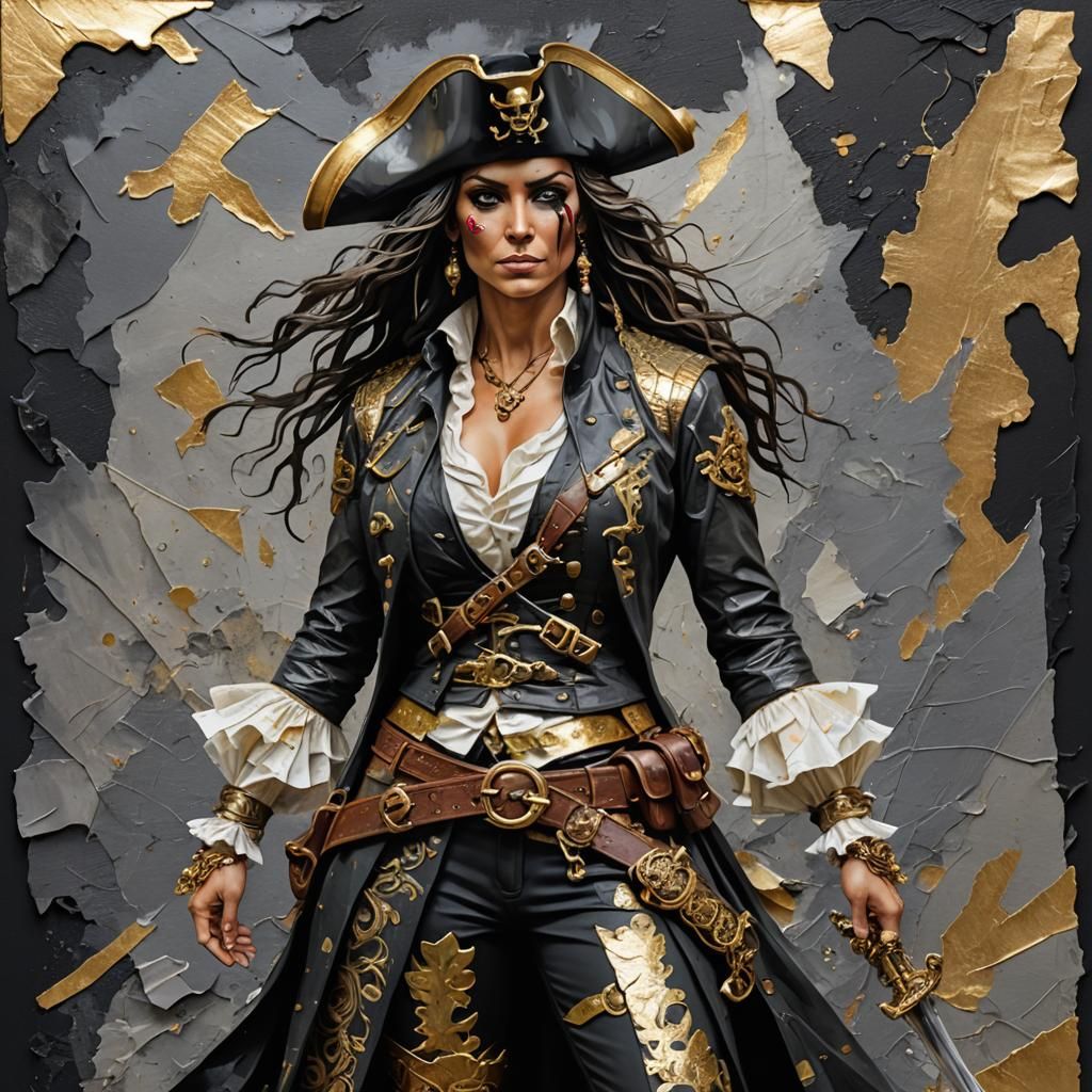 Bold Female Pirate Portrait in Mixed Media