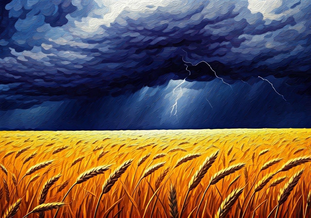Pointillist Thunderstorm Over Wheat Field