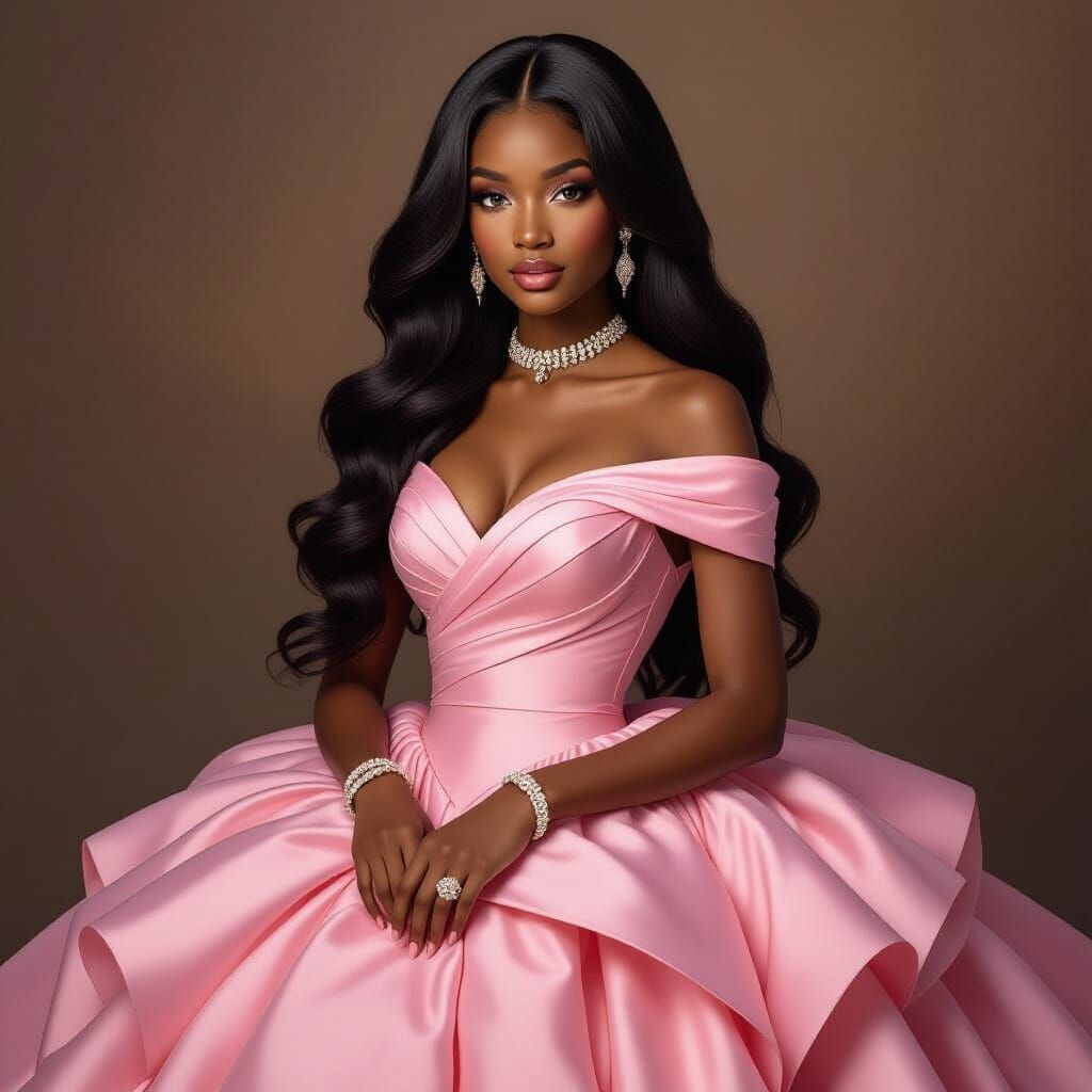 Black Princess in Pink Ball Gown, Regal Portrait